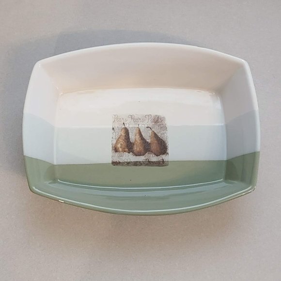 Green & White Serving Dish with Pear Details - Picture 1 of 11